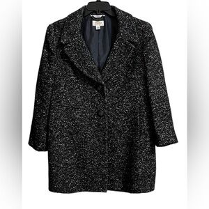 Talbots Women’s Preppy Black White Wool Blend Speckled Coat Button Up PETITE 14